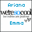 Pixelated image with blue text 'Ariana' at top, grayed-out text with blue '90' in middle, and blue text 'Emmo' at bottom on white background.