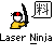 Pixelated character in yellow outfit holding black sword with red cross on head, next to Chinese character box and 'Laser Ninja' text.