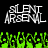 Pixelated text 'SLENT ARSENAL' in white with green pixelated shapes below on black background