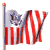 Animated US Customs flag icon with eagle emblem, red and white stripes, and dark diagonal line across the flag in a 3x3 contact sheet of seven frames.