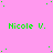 Green text reading "Nicole V." repeated across a pink background with scattered green dots, some instances showing a colon after the period.