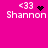 <33 Shannon text with <33 symbol and heart icon on pink background; four variations show different animation states of the <33 symbol.