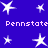 Blue background with white star shapes and repeated "Pennstate" text in pixelated font.
