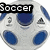 A soccer ball icon with blue and white , displaying text fragments 'Soccer', '=', 'More', 'Than', and 'Life' across its surface
