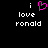Pixelated text and a heart symbol on a black background, with one version showing a pink heart and the other showing a white 'i' above 'love ronald'.