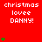 Red background with repeated white text 'christmas lovee DANNY!' and green heart symbols in vertical