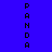 Four vertical display the word 'PANDA' in pixelated black text against solid blue, purple, pink, and purple backgrounds