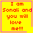 Yellow square with red text reading "I am Sonali and you will love me!!!" bordered by purple lines, featuring a pink heart in top-right corner and pink star in bottom-right corner.