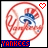 A 6-frame animated contact sheet of a pixelated New York Yankees logo icon with red and blue text, heart symbols, and varying transparency effects across frames.