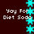 A 4-frame animated contact sheet showing a repeating pattern of cyan stars and white text "Yay For Diet Soda" on a dark brown background, with each frame displaying the same static composition.