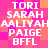 Static image with repeating text on a pink and orange pixelated background.
