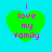 Four identical green heart-shaped icons with pink text "i love my family" on a cyan background, arranged in a