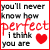 A 50x50 pixel animated buddy icon showing a text-based love message with red heart symbol, displayed as two sequential frames in a contact sheet layout.