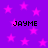 Purple background with pink stars and four instances of the text 'JAYME' in black pixelated font.