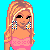 Pixel art of a blonde woman in pink top and blue jeans with multiple poses against cyan background, including full-body, torso-only, and head shots.