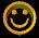 Animated contact sheet of 8 smiley face icons with yellow-orange outlines and black backgrounds, showing subtle variations in facial features across frames.