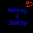 A pixelated image with blue text 'Ashley + Jimmy' on a black background, featuring a red heart symbol above the left instance of 'Ashley'.