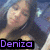 Two side-by-side pixelated images of a person with long dark hair wearing a dark top, with purple text reading 'Deniza' at the bottom left.