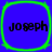 Four identical blue square icons with rounded corners, each bordered by a bright green outline and displaying the text 'joseph' in black lowercase letters.