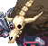 Pixel art of a skeletal goat head with glowing red eyes, brown fur on top, and metallic armor-like elements below.