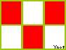 Animated contact sheet showing five frames of a Chinese New Year-themed AIM buddy icon with red and white grid, calligraphy characters, flowers, and green borders.