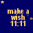 Blue background with yellow text 'make a wish 11:11' and scattered stars, showing animation changes in star positions across frames.