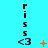 A vertical stack of pixelated text 'Piss' with '<3' symbols on a cyan background, animated by orange graphic changes.