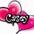 Pixelated pink heart-shaped icon with black outline and stylized text 'Casey' in block letters over the center.