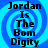 Four identical display pixelated text "Jordan Is The Bom Digity" over a blue spiral background with no visible animation changes