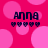 Pixelated pink background with four identical showing 'Anna' text and heart symbols, each containing six dark purple hearts below the text