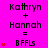 Bright pink background with black text and red heart symbols showing 'Kathryn + Hannah = BFFLs' in multiple , hearts animate from one to four per