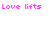 Animated contact sheet of a pixel art icon showing text variations with heart symbols, featuring pink and red text on white background across six frames.