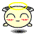 Animated character with yellow halo, black outline, and red blush marks on cheeks; multiple poses show head turning left to right while maintaining consistent facial features.