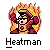 Pixelated character with dark hair and glasses surrounded by orange-yellow flames, labeled 'Heatman' below.