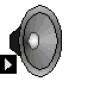Animated sequence of speaker icons with changing musical notes and symbols around them on a gray background.