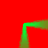 Green line drawing on red background forms a U-shape with horizontal top and vertical sides, extending into two short arms at the bottom left and right.