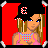 Pixel art contact sheet showing three frames of a doll character in pink bikini top, black cap with red C, blue necklace, and high-heeled sandals against solid red background.
