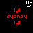 Pixelated red text 'l y l', 'sydney', 'l y l' arranged vertically with a white pixelated heart above on black background.
