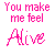 A 5x5 contact sheet of animated frames showing pink text phrases on a white background, each phrase beginning with "You make me feel" followed by various adjectives.