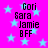 Bright pink background with light blue stars; four identical text blocks list names and "BFF" in black pixelated font.