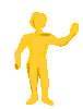 Two pixelated golden humanoid figures stand side-by-side against a gray background, each with one arm raised in a waving gesture.