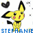 Pixelated yellow cartoon character with black-tipped ears and cheeks, holding a small black object against white background with floating hearts.