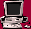 identical retro computer icons with changing terminal text on a red background, showing sequential command-line input and output