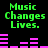 Green pixelated text "Music Changes Lives." appears twice above pink audio equalizer bars on a black background, with the lower set of bars showing different heights than the upper.