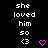 Pixelated text displays "she loved him so <3" with pink heart symbols in three variations across a black background, showing animation changes between frames.