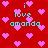 Red background with pink heart shapes and cyan text reading "i love amanda" in pixelated font.