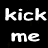A split-screen image with 'kick me' in white pixelated text on black left side and 'Original Icons .com' in green pixelated text on dark green right side.