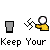 Pixelated icon with gray trash can, yellow hand, and white ball; text reads Keep Your Country and Nice And Clean; animation shows hand moving ball into can.