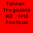 Red background with black pixelated text reading "Tanner Tregaskis #2 FMS Football" in two identical vertical