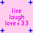 Pink background with blue plus signs and repeated 'live laugh love<33' text in pink, showing two distinct animation states.